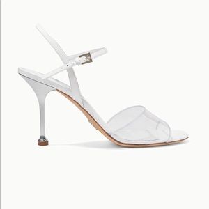 Prada Metallic White 90 Strappy Leather Sandals